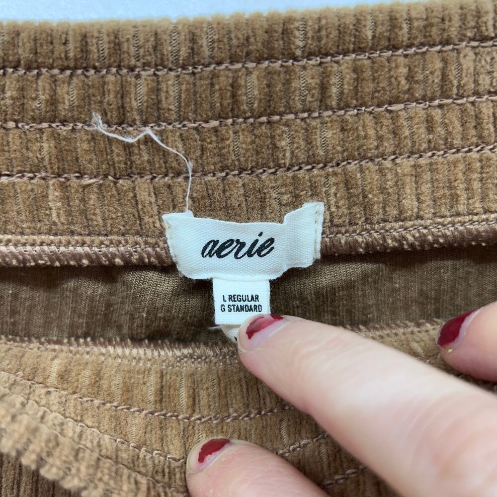 Aerie Brown Ribbed Flare Pants Large Wide Leg Boho Hippie Loungewear - Picture 3 of 3
